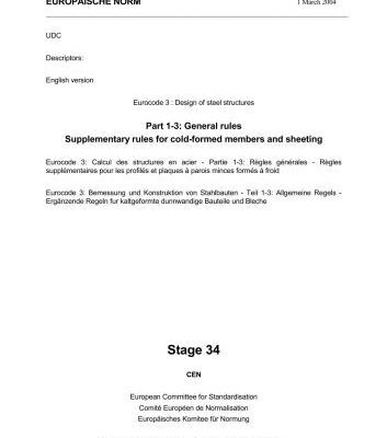 خرید و دانلود نسخه کامل کتاب EN 1993-1-3: 2004 Eurocode 3 – Design of steel structures – Part 1-3: General rules – Supplementary rules for cold-formed members and sheeting