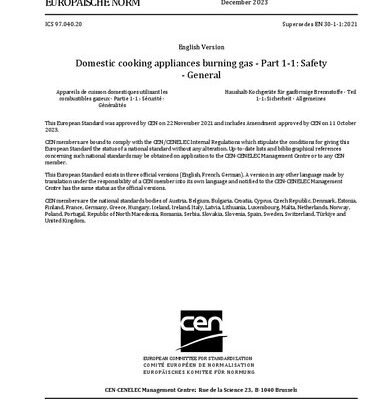 خرید و دانلود نسخه کامل کتاب EN 30-1-1:2021+A1 – Domestic cooking appliances burning gas – Safety – General
