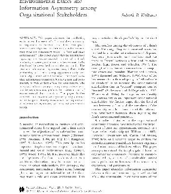 خرید و دانلود نسخه کامل کتاب Environmental Ethics and Info Asymmetry among Stakeholders