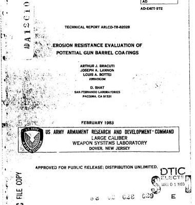 خرید و دانلود نسخه کامل کتاب Erosion resistance evaluation of potential gun barrel coatings