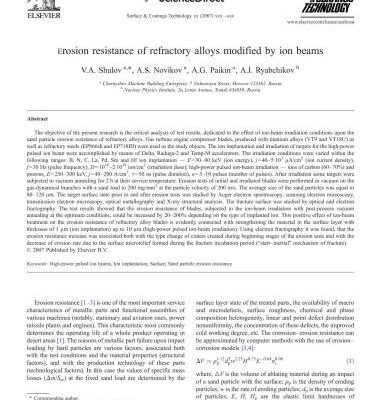 خرید و دانلود نسخه کامل کتاب Erosion resistance of refractory alloys modified by ion beams
