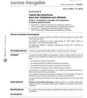 خرید و دانلود نسخه کامل کتاب Eurocode 8 Calcul des structures pour leur résistance aux séismes Partie 5 : Fondations, ouvrages de soutènement et aspects géotechniques