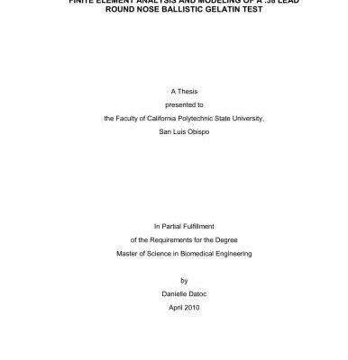 خرید و دانلود نسخه کامل کتاب Finite element analysis and modeling of a 9.65mm (0.38cal) lead round nose ballistic gelatin test