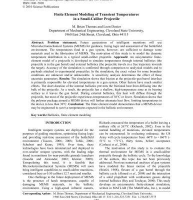 خرید و دانلود نسخه کامل کتاب Finite Element Modeling of Transient Temperatures in a Small-Caliber Projectile
