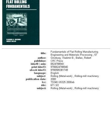 خرید و دانلود نسخه کامل کتاب Flat Rolling Fundamentals (Manufacturing Engineering and Materials Processing)