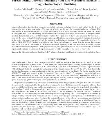 خرید و دانلود نسخه کامل کتاب Forces acting between polishing tool and workpiece surface in magnetorheological finishing