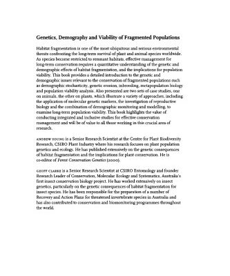 خرید و دانلود نسخه کامل کتاب Genetics, Demography and Viability of Fragmented Populations (Conservation Biology)