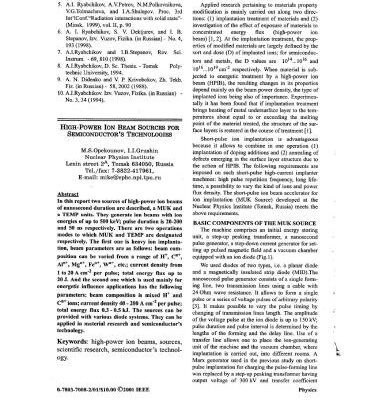 خرید و دانلود نسخه کامل کتاب High-Power Ion beam Sources for Semiconductor’s Technologies