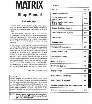 خرید و دانلود نسخه کامل کتاب Hyundai Matrix Shop Manual