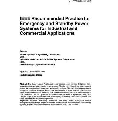 خرید و دانلود نسخه کامل کتاب IEEE Std 446-1995, IEEE Recommended Practice for Emergency and Standby Power Systems for Industrial and Commerical Applications (The IEEE Orange Book)