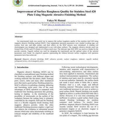 خرید و دانلود نسخه کامل کتاب Improvement of surface roughness quality for stainless steel 420 plate using magnetic abrasive finishing method