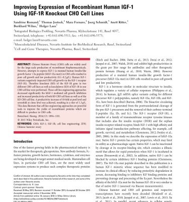 خرید و دانلود نسخه کامل کتاب Improving expression of recombinant human IGF-1 using IGF-1R knockout CHO cell lines