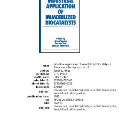 خرید و دانلود نسخه کامل کتاب Industrial Application of Immobilized Biocatalysts (Biotechnology and Bioprocessing Series)