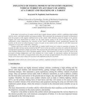 خرید و دانلود نسخه کامل کتاب Influence of inertia moment of infantry fighting vehicle turret on accuracy of aiming at a target and tracking of a target