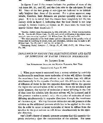 خرید و دانلود نسخه کامل کتاب Influence of Ions on the Electrification and Rate of Diffusion of Water Through Membranes (1919)(en)