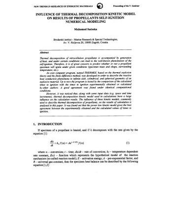 خرید و دانلود نسخه کامل کتاب Influence of thermal decomposition kinetic model on results of propellants self-ignition numerical modeling