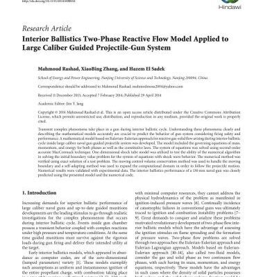 خرید و دانلود نسخه کامل کتاب Interior ballistics two-phase reactive flow model applied to large caliber guided projectile-gun system