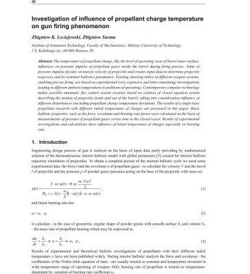 خرید و دانلود نسخه کامل کتاب Investigation of influence of propellant charge temperature on gun firing phenomenon