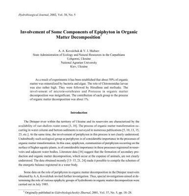 خرید و دانلود نسخه کامل کتاب Involvement of Some Components of Epiphyton in Organic Matter Decomposition