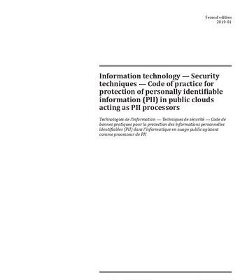 خرید و دانلود نسخه کامل کتاب ISO/IEC 27018:2019: Information technology — Security techniques — Code of practice for protection of personally identifiable information (PII) in public clouds acting as PII processors