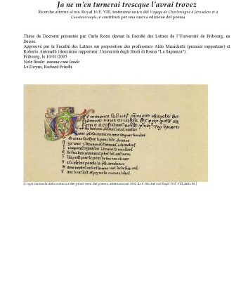 خرید و دانلود نسخه کامل کتاب Ja ne m’en turnerai trescque l’avrai trovez : ricerche attorno al ms. Royal 16 E. VIII, testimone unico del “Voyage de Charlemagne à Jerusalem et à Constantinople”, e contributi per una nuova edizione del poema