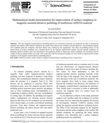 خرید و دانلود نسخه کامل کتاب Jae-Seob Kwak Mathematical model determination for improvement of surface roughness in magnetic-assisted abrasive polishing of nonferrous AISI316 material