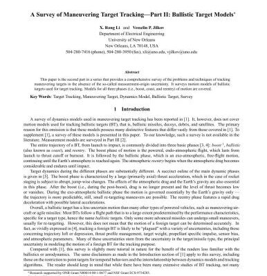 خرید و دانلود نسخه کامل کتاب Jilkov Survey of maneuvering target tracking: part II – Ballistic target models