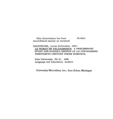 خرید و دانلود نسخه کامل کتاب Le Roman de Pelyarmenus : a preliminary study and partial edition of an unpublished thirteenth-century prose romance