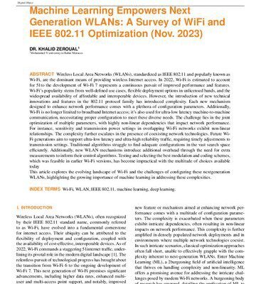 خرید و دانلود نسخه کامل کتاب Machine Learning Empowers Next Generation WLANs: A Survey of WiFi and IEEE 802.11 Optimization (Nov. 2023)