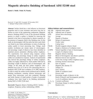 خرید و دانلود نسخه کامل کتاب Magnetic abrasive finishing of hardened AISI 52100 steel