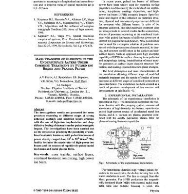 خرید و دانلود نسخه کامل کتاب Mass Transfer of Elements in the Undersurface Layers Under Combined Treatment by Pulsed Ion Beams and Plasma Flows