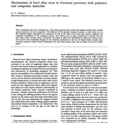 خرید و دانلود نسخه کامل کتاب Mechanisms of hard alloy wear in frictional processes with polymers and composite materials