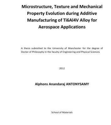خرید و دانلود نسخه کامل کتاب Microstructure, Texture and Mechanical Property Evolution during Additive Manufacturing of Ti6Al4V Alloy for Aerospace Applications