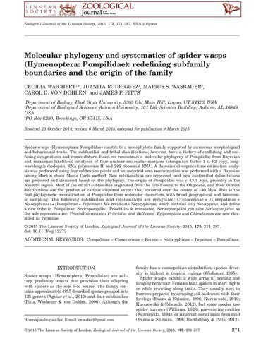 خرید و دانلود نسخه کامل کتاب Molecular phylogeny and systematics of spider wasps (Hymenoptera Pompilidae): redefining subfamily boundaries and the origin of the family_68e755ceee866.jpeg خرید و دانلود نسخه کامل کتاب Molecular phylogeny and systematics of spider wasps (Hymenoptera Pompilidae): redefining subfamily boundaries and the origin of the family