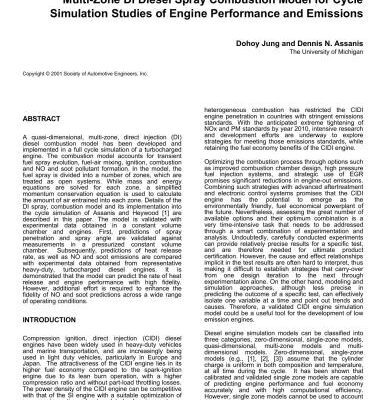 خرید و دانلود نسخه کامل کتاب Multi-Zone DI Diesel Spray Combustion Model for Cycle Simulation Studies of Engine Performance and Emissions