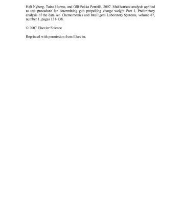 خرید و دانلود نسخه کامل کتاب Multivariate analysis applied to test procedure for determining gun propelling charge weight. Part I. Preliminary analysis of the data set