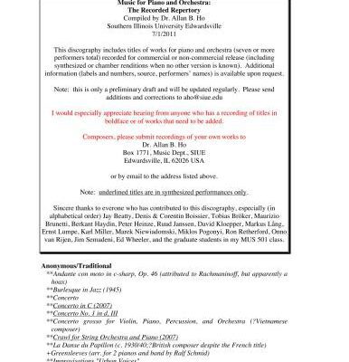 خرید و دانلود نسخه کامل کتاب Music for Piano and Orchestra: The recorded repertory, compiled by Dr. Allan B. Ho