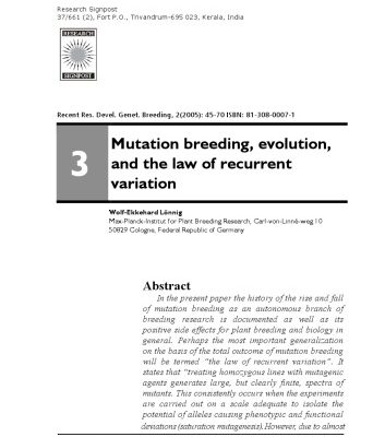 خرید و دانلود نسخه کامل کتاب Mutation breeding, evolution, and the law of recurrent variation