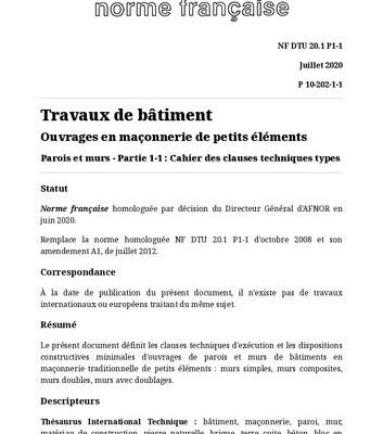 خرید و دانلود نسخه کامل کتاب NF DTU 20.1 – Ouvrages en maçonnerie de petits éléments