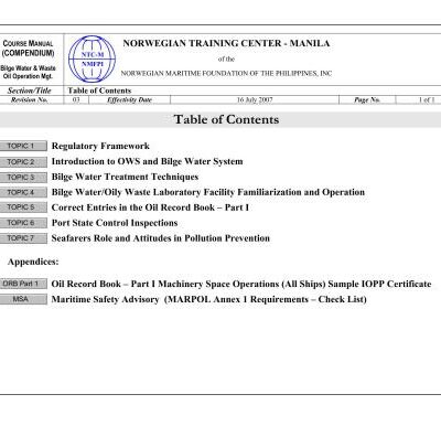 خرید و دانلود نسخه کامل کتاب Norwegian Training Center. Bilge Water/Waste Oil Operation Management Course