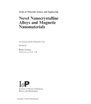 خرید و دانلود نسخه کامل کتاب Novel nanocrystalline alloys and magnetic nanomaterials: an Oxford-Kobe materials text