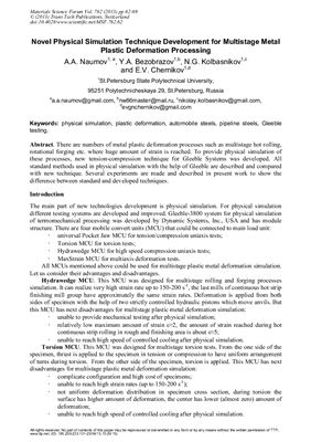 خرید و دانلود نسخه کامل کتاب Novel Physical Simulation Technique Development for Multistage Metal Plastic Deformation Processing