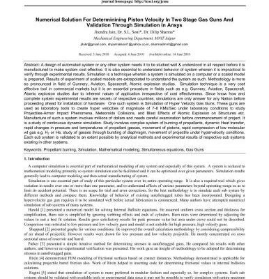 خرید و دانلود نسخه کامل کتاب Numerical Solution For Determinining Piston Velocity In Two Stage Gas Guns And Validation Through Simulation In Ansys