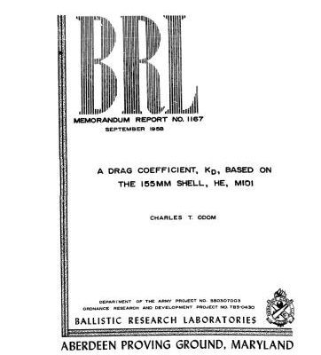 خرید و دانلود نسخه کامل کتاب Odom. A drag coefficient Kd based on the 155mm shell, HE, M101
