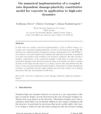 خرید و دانلود نسخه کامل کتاب On numerical implementation of a coupled rate dependent damage-plasticity constitutive model for concrete in application to high-rate dynamics