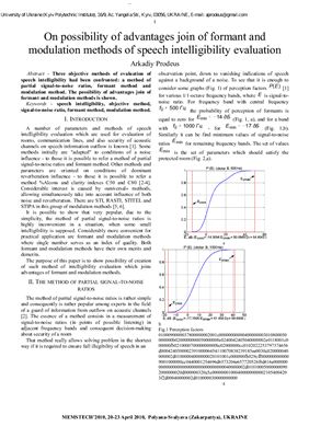 خرید و دانلود نسخه کامل کتاب On Possibility of Advantages Join of Formant and Modulation Methods of Speech Intelligibility Evaluation