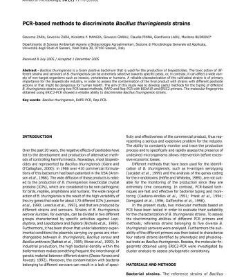 خرید و دانلود نسخه کامل کتاب PCR-based methods to discriminate Bacillus thuringiensis strains