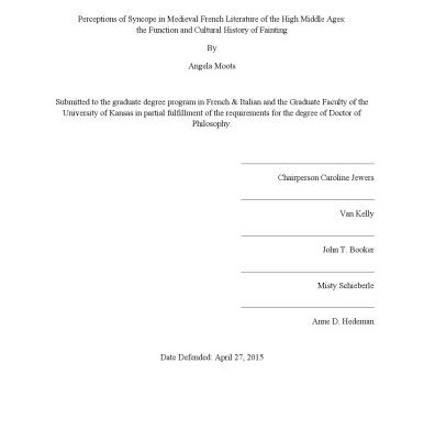 خرید و دانلود نسخه کامل کتاب Perceptions of Syncope in Medieval French Literature of the High Middle Ages: the Function and Cultural History of Fainting