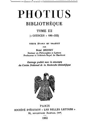 خرید و دانلود نسخه کامل کتاب Photius: Bibliothèque. Tome III: Codices 186-222