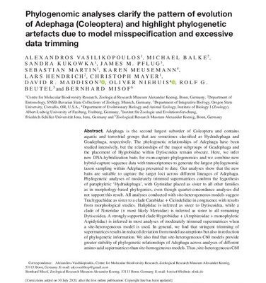 خرید و دانلود نسخه کامل کتاب Phylogenomic analyses clarify the pattern of evolution of Adephaga (Coleoptera) and highlight phylogenetic artefacts due to model misspecification and excessive data trimming